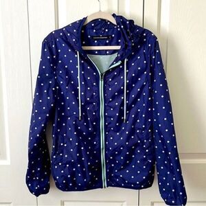 Lafayette Collection Blue White Polka Dot ZipperHooded Rain Coat SZ EU 42 US M/L